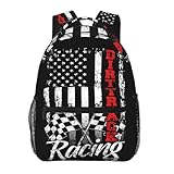 KOSUES American Flag Dirt Track Racing Car Bike Driver Racer Laptop Backpacks Double Shoulder Laptop Pack Bag Daypack Back Pack Bags Rucksack Computer Bag with Side Pockets Front Zipper Pockets