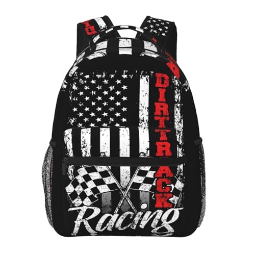 KOSUES American Flag Racing Car Bike Laptop Backpack