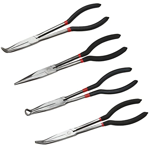 Dajave 11 Inch Needle Nose Pliers Set, 4 Pack Long Nose Pliers Set, Straight Long Needle Nose Pliers, 45 Degree Pliers, 90 Degree Needle Pliers And Long Reach Circle Pliers #TOP2