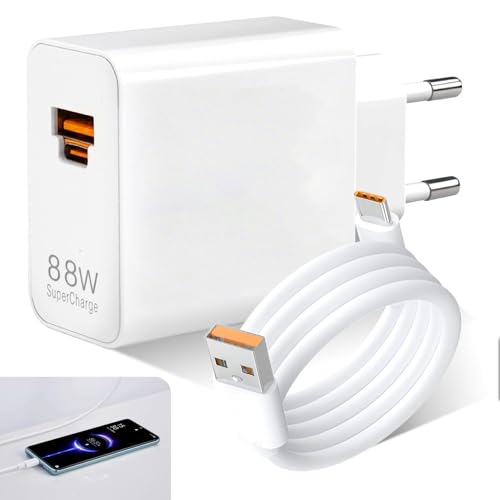 88W SuperCharge Caricabatterie Rapido per 200 Lite, 2 Porte USB C con 88W PD Caricatore con Cavo Type-C 6A 1M per 90, 70 Lite, Magic6, 7, 5 Lite, X8b, X9b, Mate 60