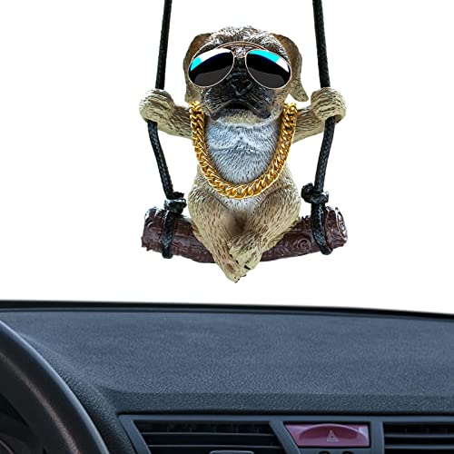 Schwingender Mops-Autobehang-Ornament,Haustier Hund Auto Rückspiegel Anhänger | Niedlicher Bulldoggen-Mops-Autoanhänger, cooler Hundeanhänger für Geburtstagsgeschenke, Wohnmobil-Dekoration Zorq
