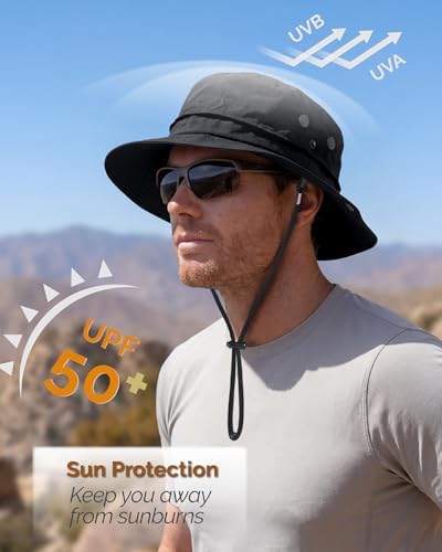 Hat Hut Mens Waterproof Bucket Rain Hat, UPF50+ Sun Hat, Wide Brim, Packable, All-Weather Outdoor Hiking Fishing Hats (CA/US, Alpha, One Size, Black) — view 2