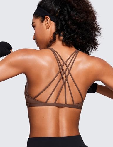 Image of CRZ YOGA Naked Feeling Criss-Cross Sports Bra | Light Support, Removable Pads, Yoga, Sleek, Strappy Back, Scoop Neck, for Women
