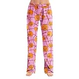 Halloween Pajama Pants Ghost Skeleton Pumpkin Pj Pants Orange Skull Spooky Soft Comfortable Lightweight Elastic Waist Wide Leg Fall Women's Pajama Bottoms Halloween Outfits Light Pink S