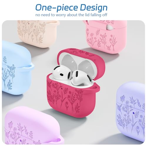 Image of for Airpods 4 Case, Ekoonpft Flower Engraved Cases for Apple AirPods 4th Generation 2024, Soft Silicone Cover for Women Girly with 3-in-1 Cleaning Kit & Keychain, Anti-Scratch, Shockproof, Garnet Red