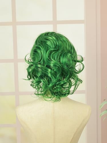 Image of Creamily Men's Short Curly Green Wig - Natural Fluffy Synthetic Hair for Men, Layered Style, Perfect for Cosplay, Costume, Halloween, Anime