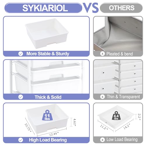 Image of SYKIARIOL Utility Cart with 5 Drawers,Storage Drawer Cart with Wooden Tabletop and Lockable Wheels,Craft Storage Trolley Cart,5-Tier Rolling Utility Cart on Wheels,Bright White
