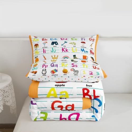 Image of Feelyou ABC Alphabet Comforter Set Full Size, Cute Educational Learning Tool Bedding Set for Kids Toddler Cartoon Animal Comforter Learning Educational Duvet Set Durable Bed Set 3Pcs