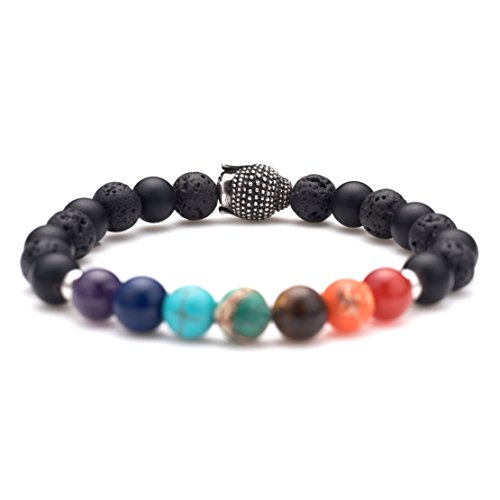 Karseer Anxiety Relief Buddha 7 Chakra Meditation Serenity Prayer Bracelet Black Onyx And Lava Rock Aromatherapy Essential Oil Diffuser Bracelet Yoga Mala Natural Stone Elastic Beaded Bracelet Jewelry #TOP2