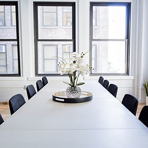 Orchids Artificial Flowers 20.8'' Faux Orchid Flower Arrangement Fake Orchid White Flower With Silver Ceramic Vase Phalaenopsis Orchid For Home Office Bathroom Table Centerpieces Decor, Briful #TOP2