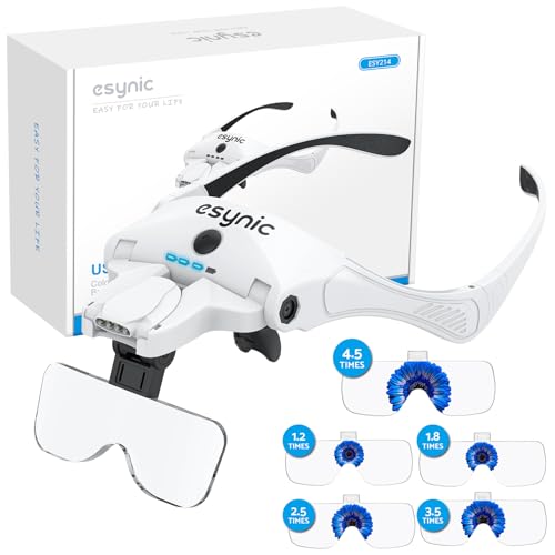 eSynic Profressional Head Magnifying Glass Wear Comfortably Head Magnifier Rechargeable Headband