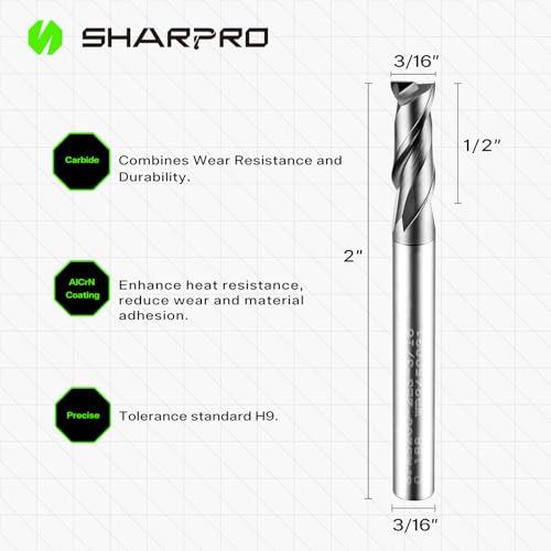 Image of 3 /16 End Mills 3 /16 Inch Shank, 2 Flute Carbide Square Endmill with AlCrN Coated, Upcut Spiral CNC Router Bits for Alloy Steel, Metal and Stainless Steel(3 PCS)