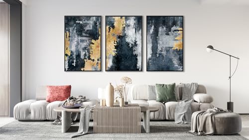 Large Framed Abstract Wall Art, Navy Blue Retro Canvas Prints, 60cmX90cmX3 by ASDCEUTICALS - Used condition - Image 2