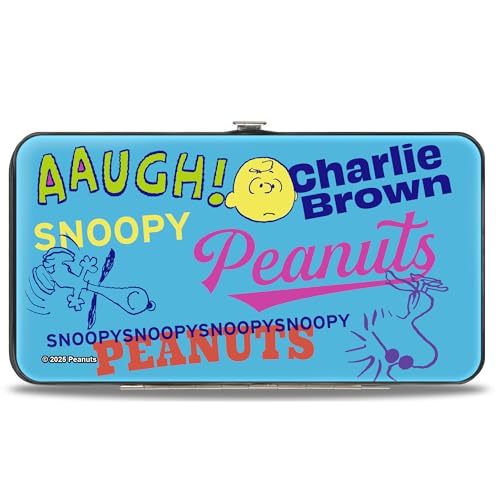 Buckle-Down Peanuts Wallet, Hinged, Peanuts Charlie Brown Snoopy and Woodstock Typography Collage, Vegan Leather2