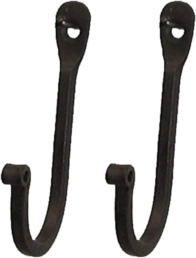 Wrought Iron Wall Mount Hook Set | Rustic Black Metal Coat & Hat Hooks for Home Bathroom & Kitchen | Decorative Heavy-Duty Wall Hangers (Pack of 2)