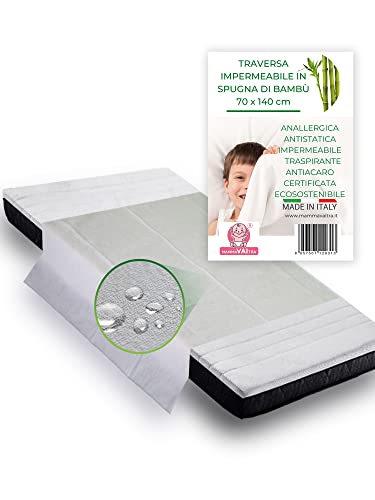 MammaVaiTra Travesaño impermeable de bambú - 70 x 140 cm (paquete de 1 unidad) - Made in Italy - Traverse para bebé, cuna