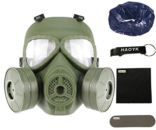 haoYK Máscara antigas simulada de, máscara de cara M04 con ventilador doble, para protección de paintball, airsoft (OD Verde)