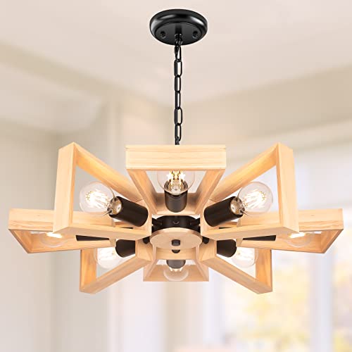 Farmhouse Pendant Lighting, 8-Light Rustic Semi-Flush Mount Ceiling Hanging Light Fixture With Adjustable Chain, Industrial Black Chandelier For Hallway Foyer Dining Room Entryway Kitchen Island #TOP16