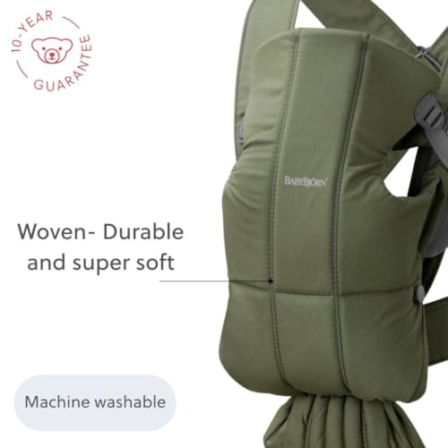Image of BabyBjorn Baby Carrier Mini, Woven, Dark Green | Newborn Carrier (7-15 lbs), Ergonomic, Easy-to-Use