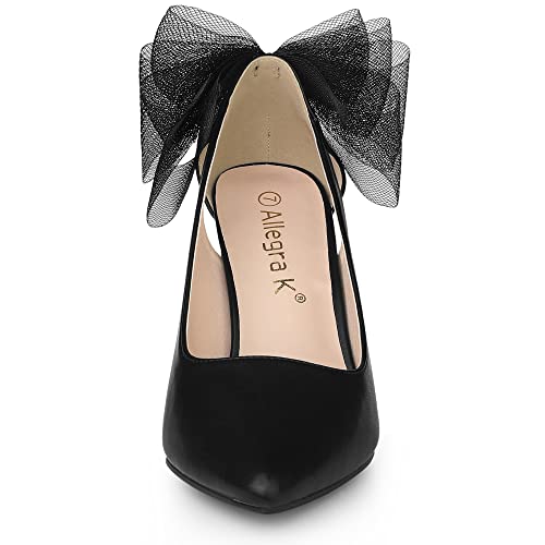 Allegra K Allegra K Women's Mesh Bow Pointed Toe Stiletto Heels Black Pumps 8.5 M US