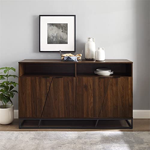 Walker Edison Angled Door Cabinet-Sideboard-Buffet With Open Shelf Storage, 58, Dark Walnut #TOP3