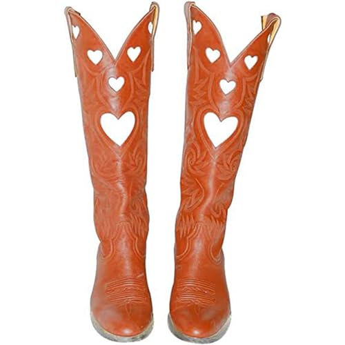 MJGkhiy Botas altas mujer con tacón vaquero boots cómodas tobillo boots chunky western botas altas moda tejanos botines cremallera botines botines camperos texanos altos piel, marrón, 37 EU