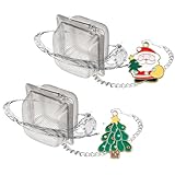 PUSCOBSY Christmas Themed Tea Infuser Set, Cube Tea Diffusers for Loose Tea, Reusable Tea Steeper with Christmas Tree and Santa Claus Pendant, 2 PCS