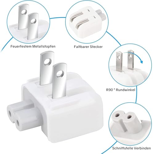 VIEVRE 2 Stücke Reiseladegerät Konverter US Duck Head Stecker, AC Adapter US Stecker, Ersatzstecker für iPod, MacBook, Ladegerät Konverter Ersatzanschluss