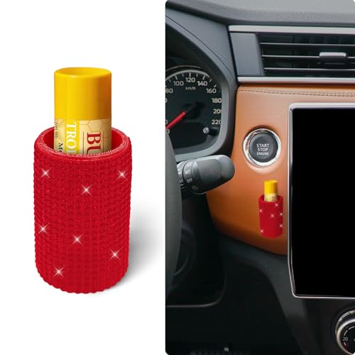 Image of Upright Car Chapstick Holder, Bling Insulating Lip Balm Holder,Rhinestone Car Accessories for Women Interior ,Suitable for Most Vehicles. (Red)
