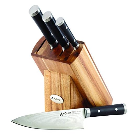 Anolon ImperionDamascus Steel Cutlery Knife Block Set, 5-Piece, Black