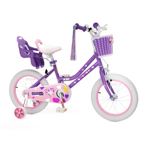 Image of XJD Girls Bike for Toddlers 3-9 Years Old Kids, 12 14 16 Inch Kids Bike with Training Wheels, Streamers, Basket and Doll Seat