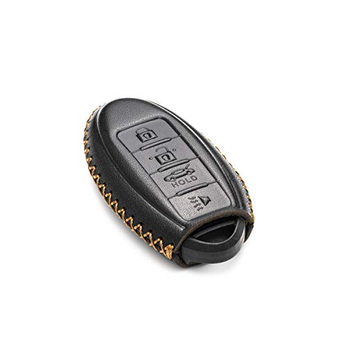 Vitodeco Leather Smart Key Fob Case Compatible With Nissan Versa, Sentra, Altima, Maxima, Rogue 2007-2022 (4 Buttons, Black) #TOP2