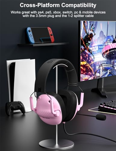 Image of SENZER SG500 Surround Sound Pro Gaming Headset with Noise Cancelling Microphone - Soft Memory Foam Padding - Portable Foldable Headphones for PC, PS4, PS5, Xbox One, Switch - Pink