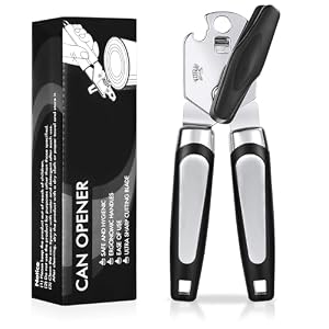 Tin Opener, Lychico 3-in-1Can Opener Handheld Heavy Duty Stainless Steel Can Openers with Multifunctional Bottle Opener, Black