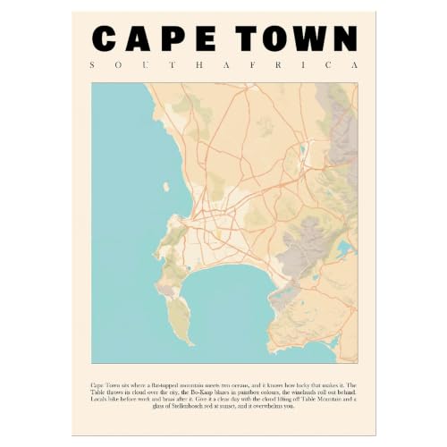 Wallbuddy Cape Town Map Wall Art Print | V (12 x 16 inches, Unframed Print)