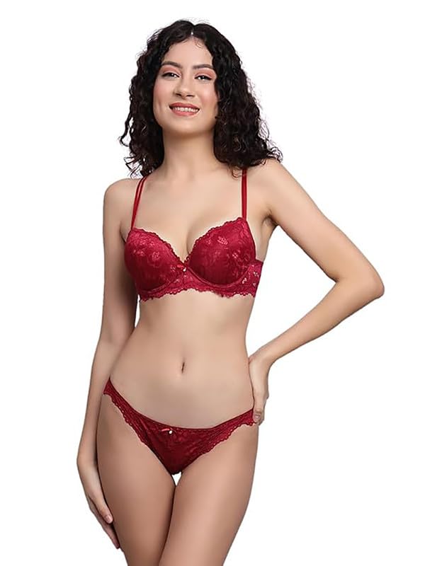 Image of Brachy Women's Charming Groovy Look Double Heavily Padded Underwired Push up Bra Panty Bridal Set-(BCA-NBPSW0222-Parent)