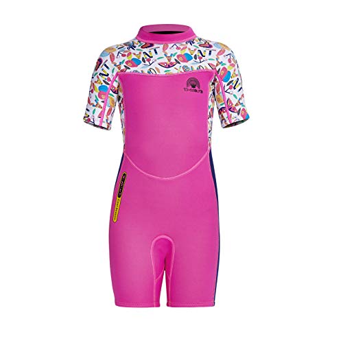 Gogokids Traje de Neopreno Niños Traje de Buceo para Niñas - 2.5 mm Neopreno Trajes de baño, Térmico Manga Corta Shorty Wetsuit para Buceo Natación Surf, XL