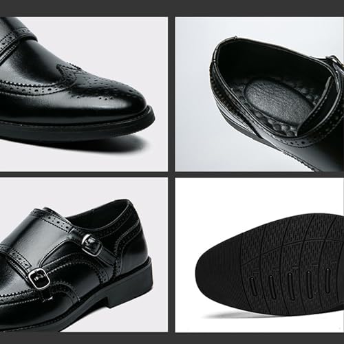 Men's Leather Wingtip Brogue Dress Shoes, Fashion Double Monk Strap Slip-On Business Loafers,Comfortable Non-Slip Casual Work Formal Shoes2