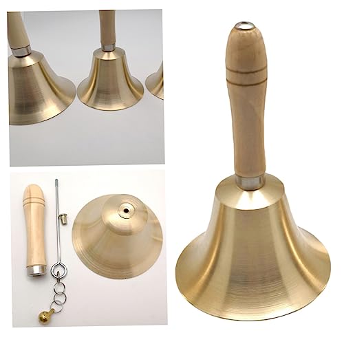 VILLCASE Christmas Hand Bell Polished Brass Rattle Bell with Wooden Handle for Party/Restaurant