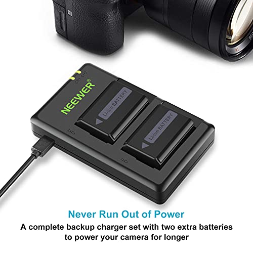 Image of Neewer 2-Pack NP-FW50 Replacement Battery and Dual USB Charger Compatible with Sony ZV-E10, A7, A7R, A7RII, A7II, A7SII, A7S, a3000, a5000, a6000, a6300, a6400, a6500, RX10 Series Camera
