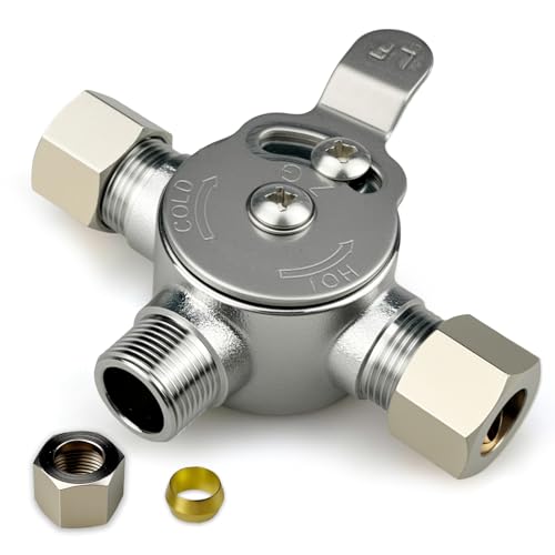 1PCS Water Mixing Valve Hot Cold Water Mixer Inlets and Outlet is 3/8Inch Mixing Valve Hot and Cold Water Mixer Compression Sleeve and Nuts Included