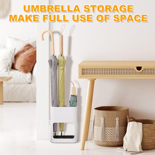 SGZIOO Schirmständer, Regenschirmständer mit Abnehmbarer Abtropfschale, 28 * 21.8 * 9cm, Kunststoff Zuhause Drinnen Schirmhalter mit 4 Slots für Lange/Kurze Regenschirme