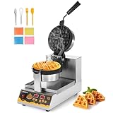 WICHEMI Commercial Waffle Maker Professional Intelligent LED Control Waffle Iron 360° Flip Non-Stick with Removable Plates 1200W 110V