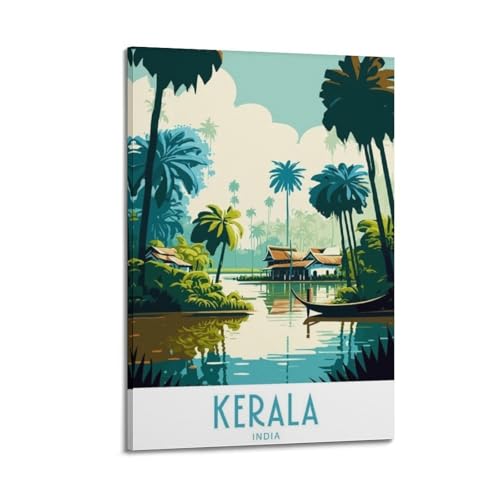 Poster vintage India Kerala Backwater Scenery déco murale toile esthétique chambre 40x60 style cadre