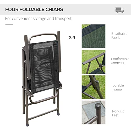 Outsunny 6 Pieces Patio Dining Set with Umbrella, Outdoor Furniture Set with Round Table and 4 Folding Chairs for Garden, Lawn, Deck, Black - Image 7