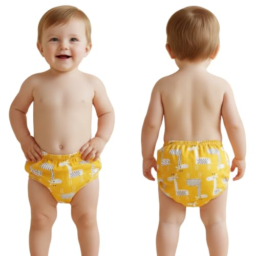 Image of Bembika Baby Training Pant Soft Cotton Reusable Potty Training Pants For Kids Leak-Resistant, Padded Underwear For Babies To Support Diaper Free Transition (L Size For 18-24 Months Giraffe Theme)