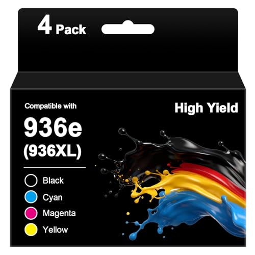 936 936XL 936e Ink Cartridges for HP Printers 9125e 9120 9130 9135e 9730e Replacement for HP Ink 936 936e for Office Jet Pro 9125 9135 9110b 9130b, Wide Format 9730e 9720e, 4-Pack HP936e with Chip
