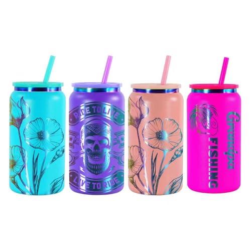 AGH 16oz Stainless Steel Can Tumbler with Lids and Straws,Double wall Rainbow Electroplate Drinking Cups,Reusable Water Tumbler with straws For Ice Coffe Juice Smoothie cup.4 Colors,4pack