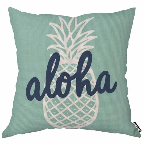 AOYEGO Aloha Pineapple Throw Pillow Cover Aloha Tropical Fruit Hawaii Healthy Organic Doodle Vitamin Ananas Food Pillow Case 18x18 Inch Decorative Men Women Room Cushion Cover for Home Couch