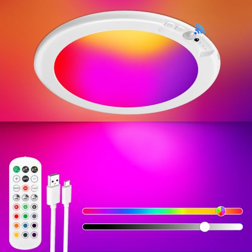 Image of Rechargeable Motion Sensor Ceiling Light, Battery Closet Light 12 RGB Color